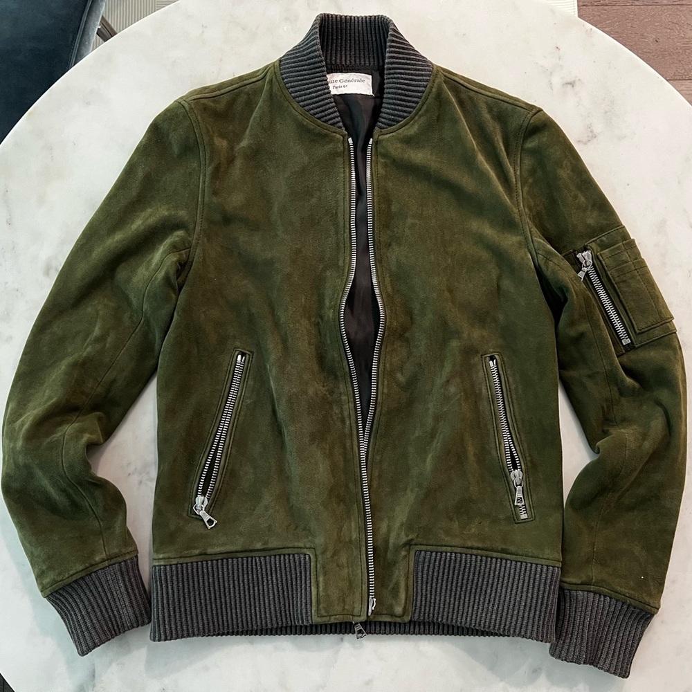 Officine Generale Olive Suede Bomber Jacket